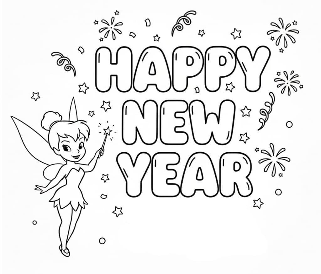 تينكربيل وسنة جديدة سعيدة تلوين