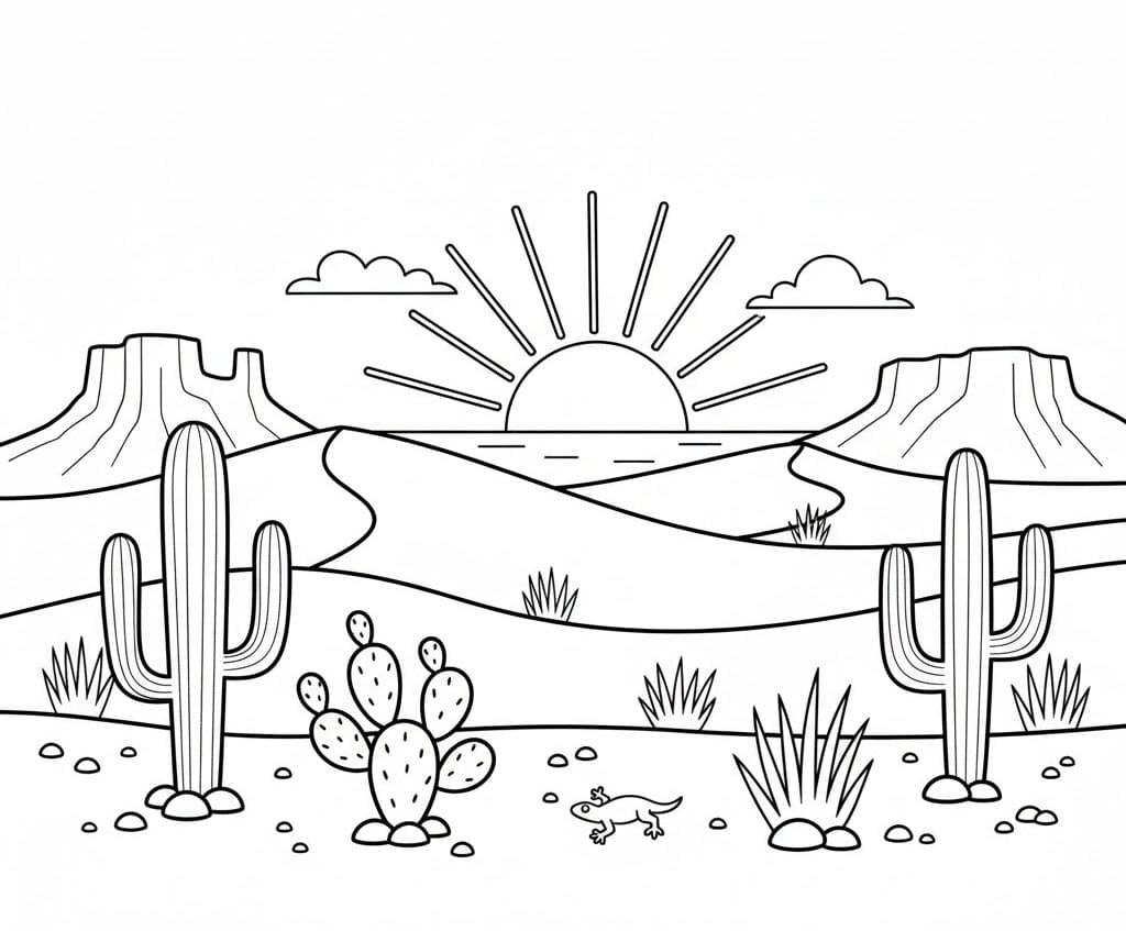 غروب الشمس في الصحراء تلوين