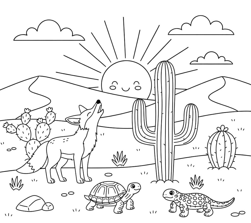 حيوانات قرب الصبار تلوين