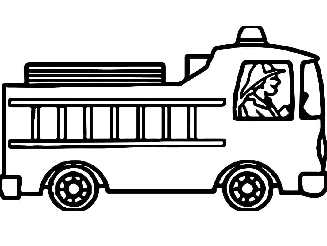 رجل إطفاء يقود شاحنة إطفاء، جميل تلوين