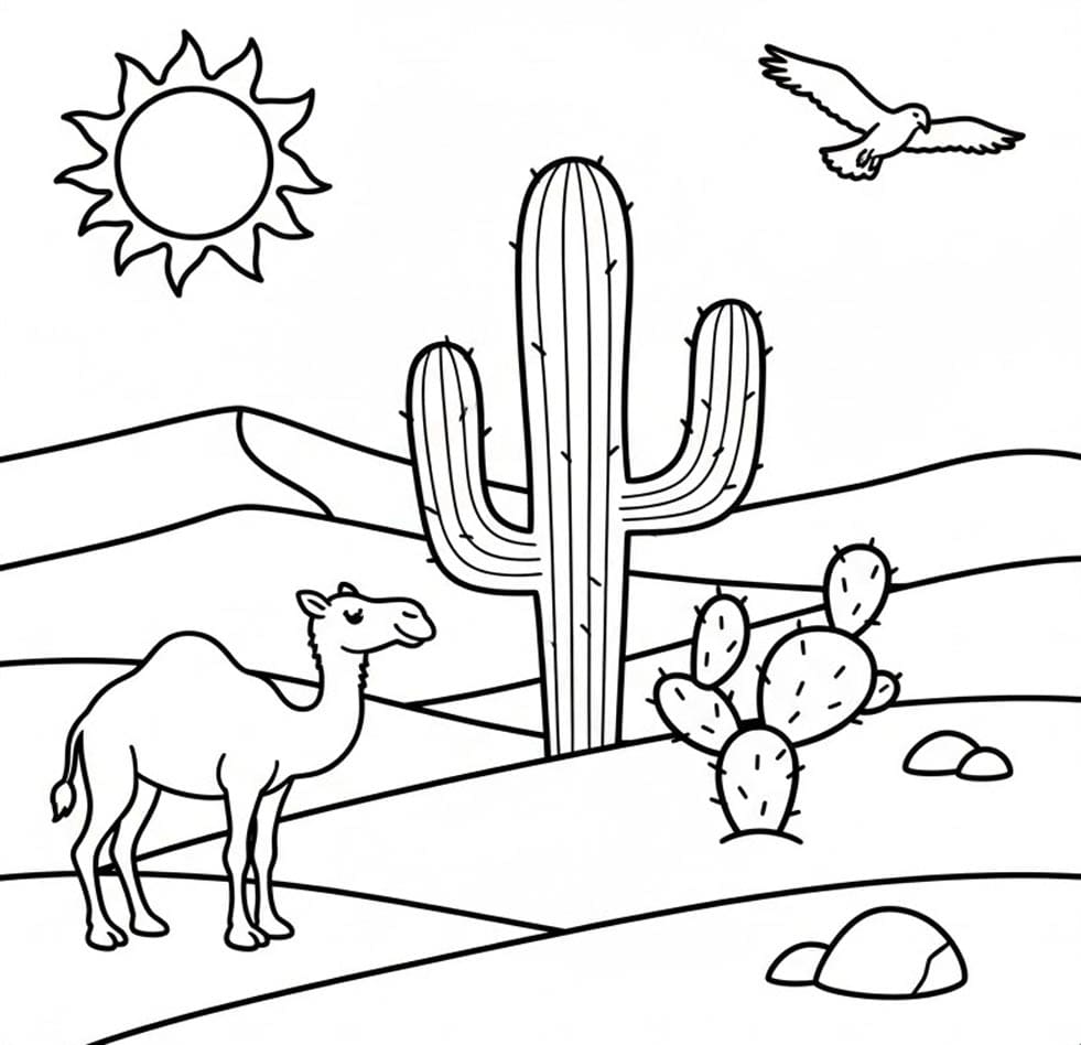 تلوين الجمل في الصحراء تلوين