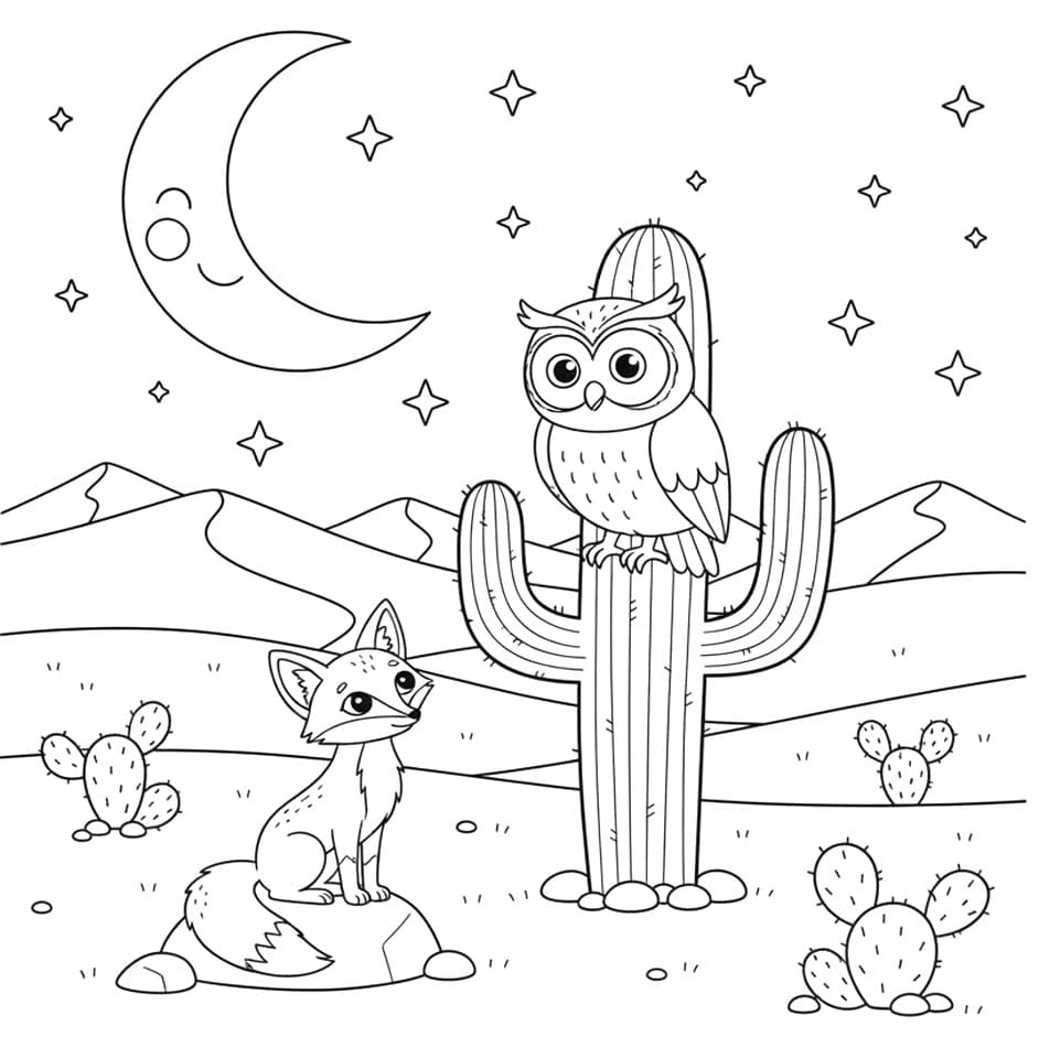 تلوين بومة ليلية في الصحراء تلوين