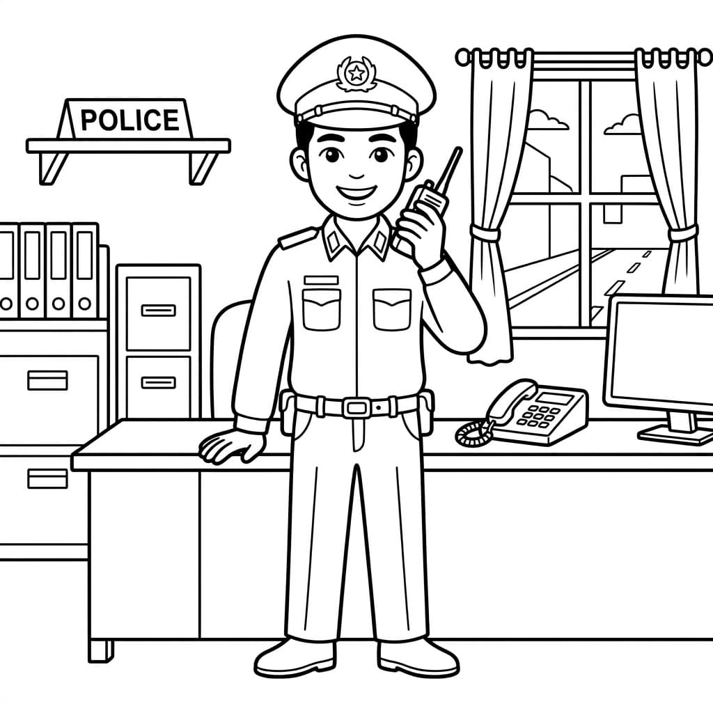 الشرطي في المكتب تلوين