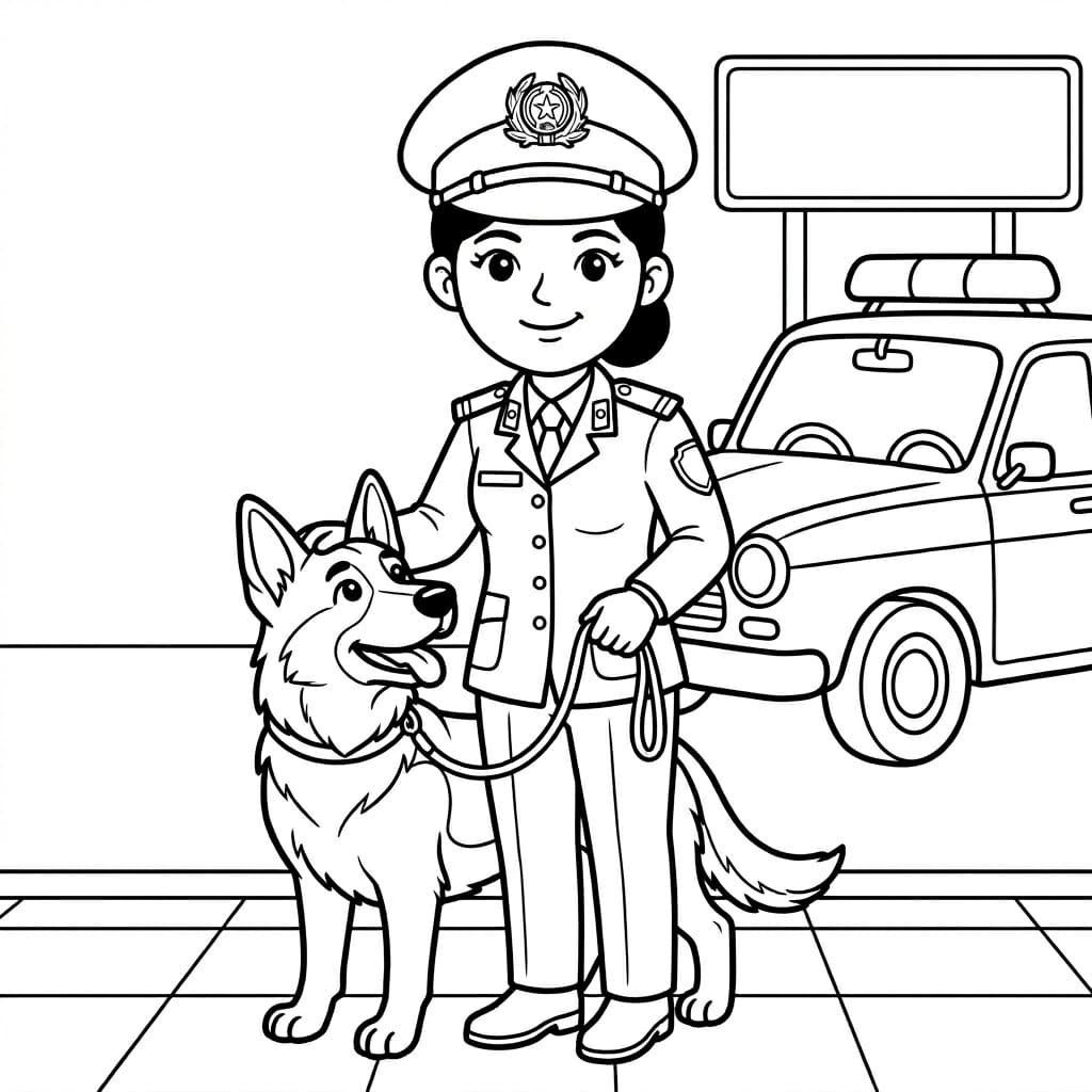 الشرطي مع كلب الشرطة تلوين