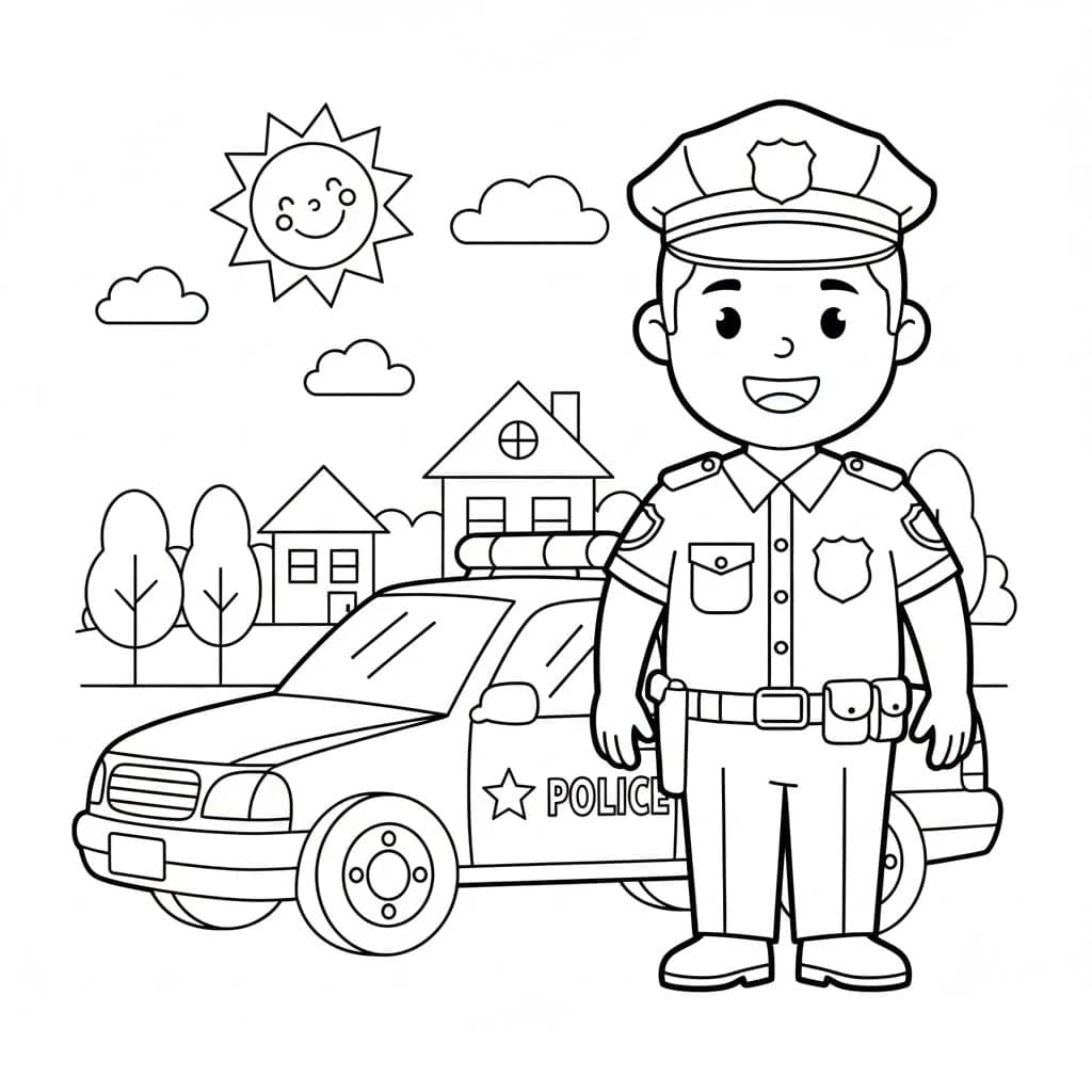 ضباط شرطة بجوار سيارة دورية تلوين