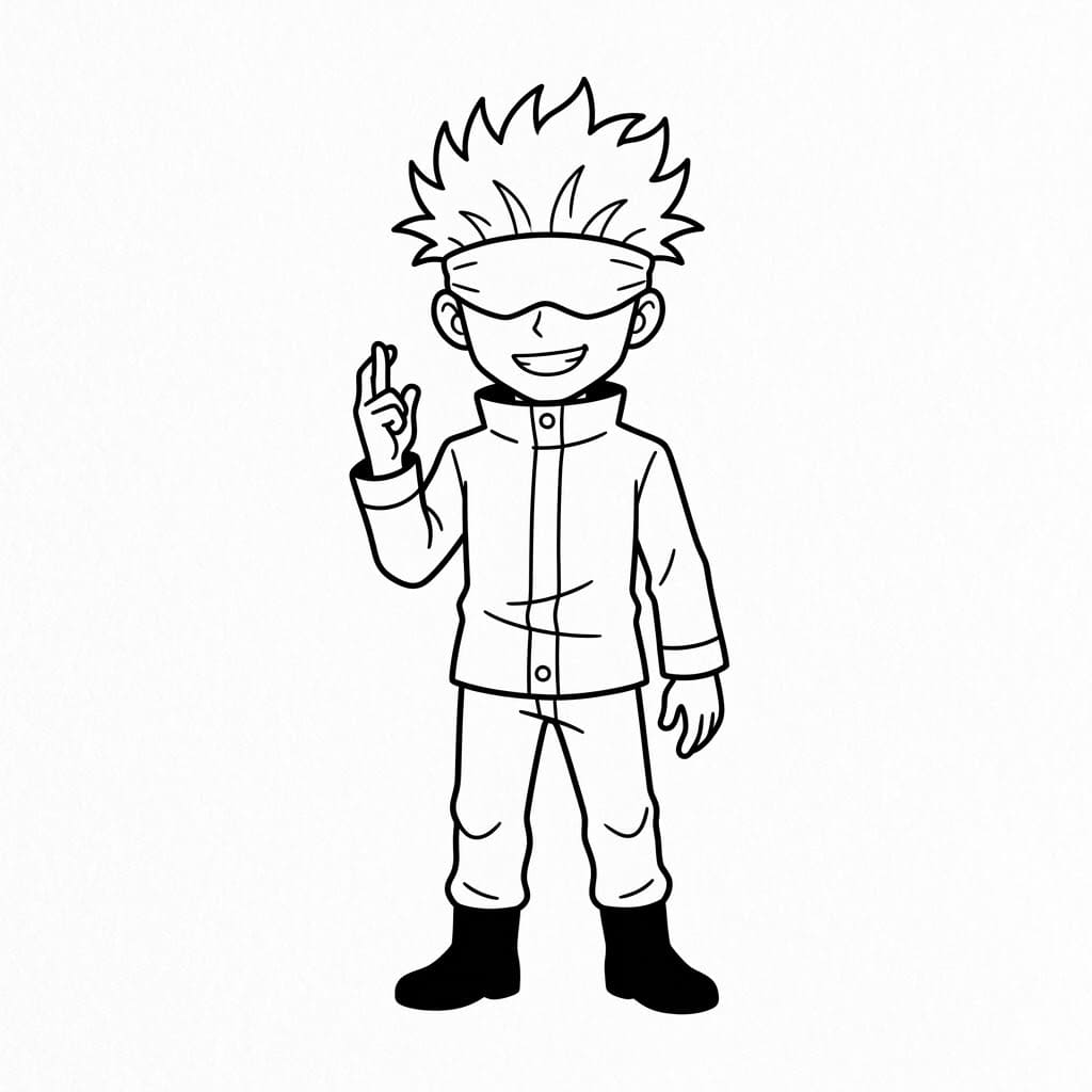 غوجو ساتورو الصغير يشير بيده تلوين