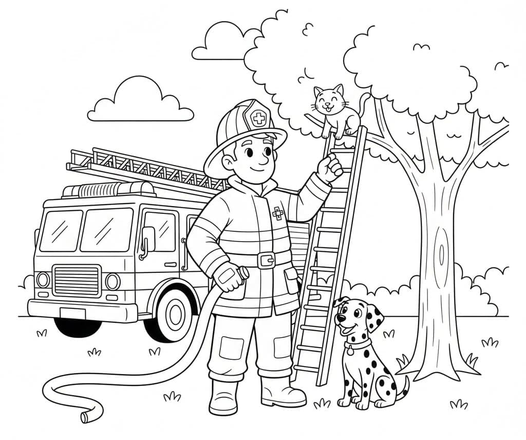 إنقاذ رجال الإطفاء في الغابة تلوين