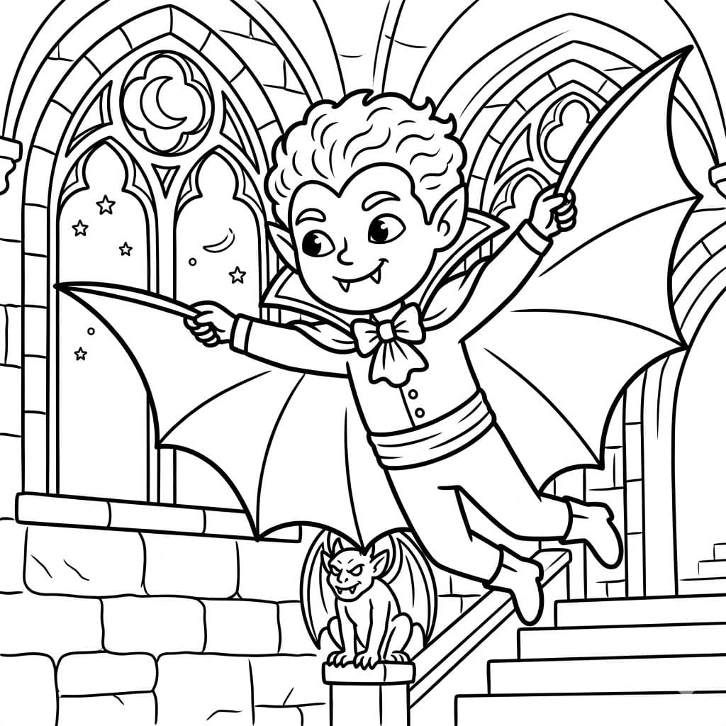 مصاص دماء يطير فوق القلعة تلوين