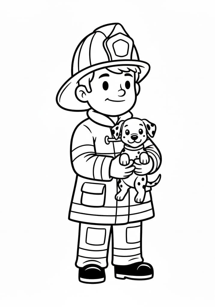 رجال الإطفاء يحملون حيواناتهم الأليفة. تلوين