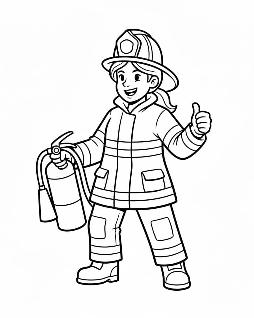 رجال الإطفاء يحملون طفايات الحريق. تلوين