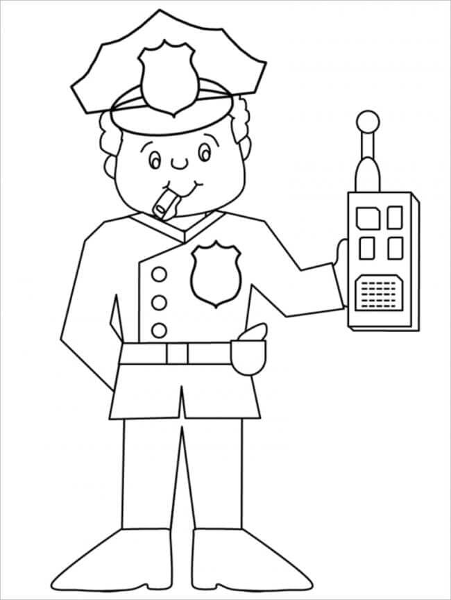 شرطي يحمل جهاز لاسلكي تلوين