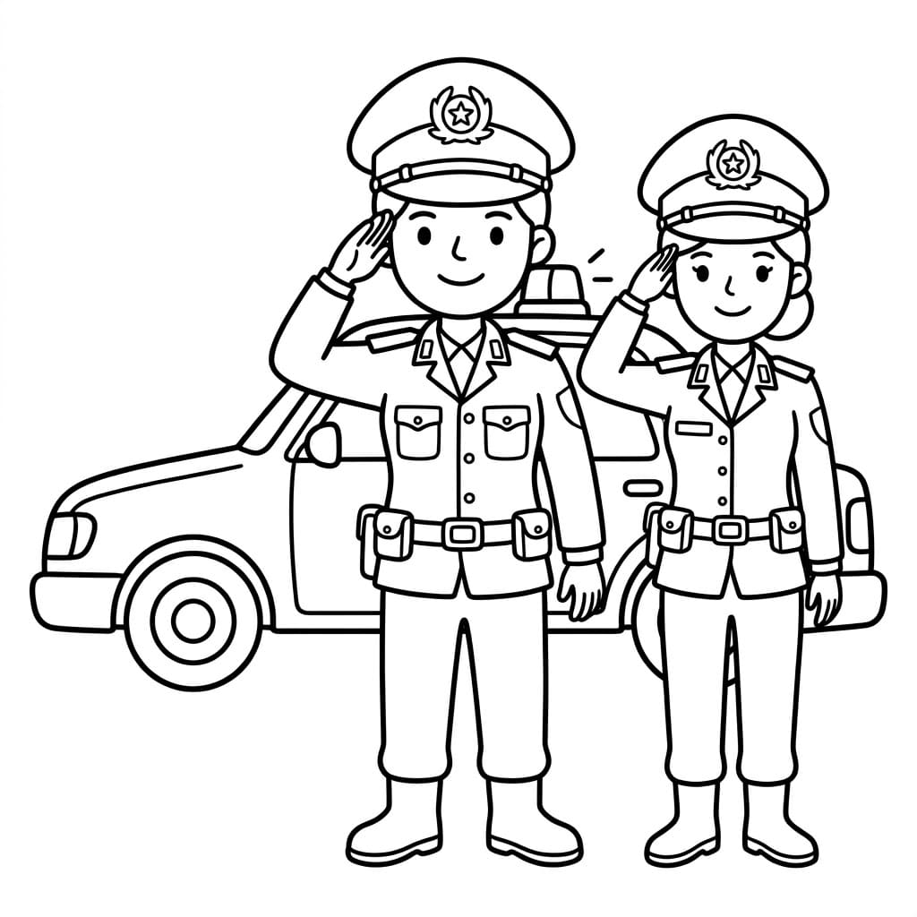 شرطيان بجانب السيارة تلوين