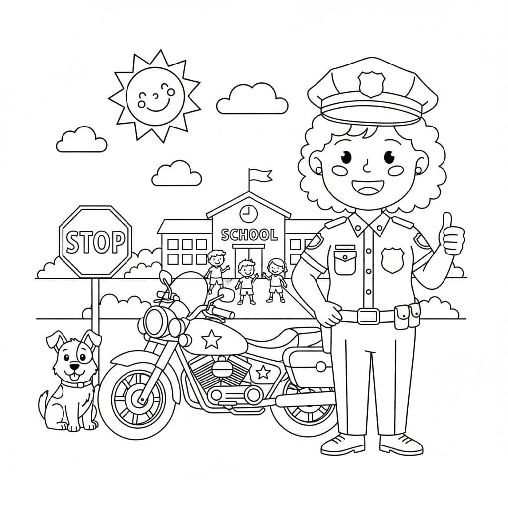 شرطية وسيارة شرطة تلوين