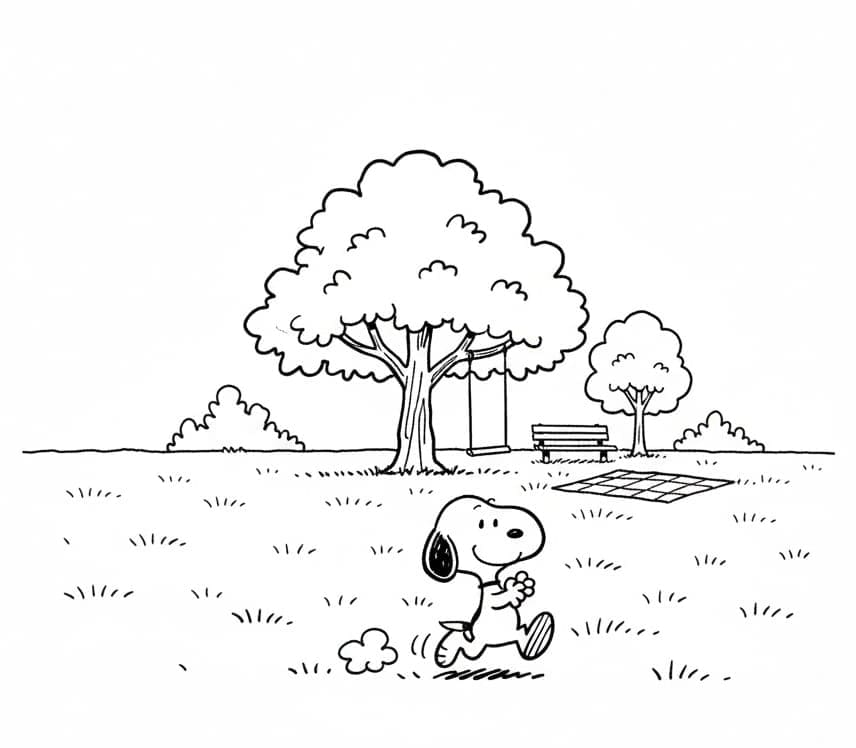 سنوبي في الحديقة. تلوين