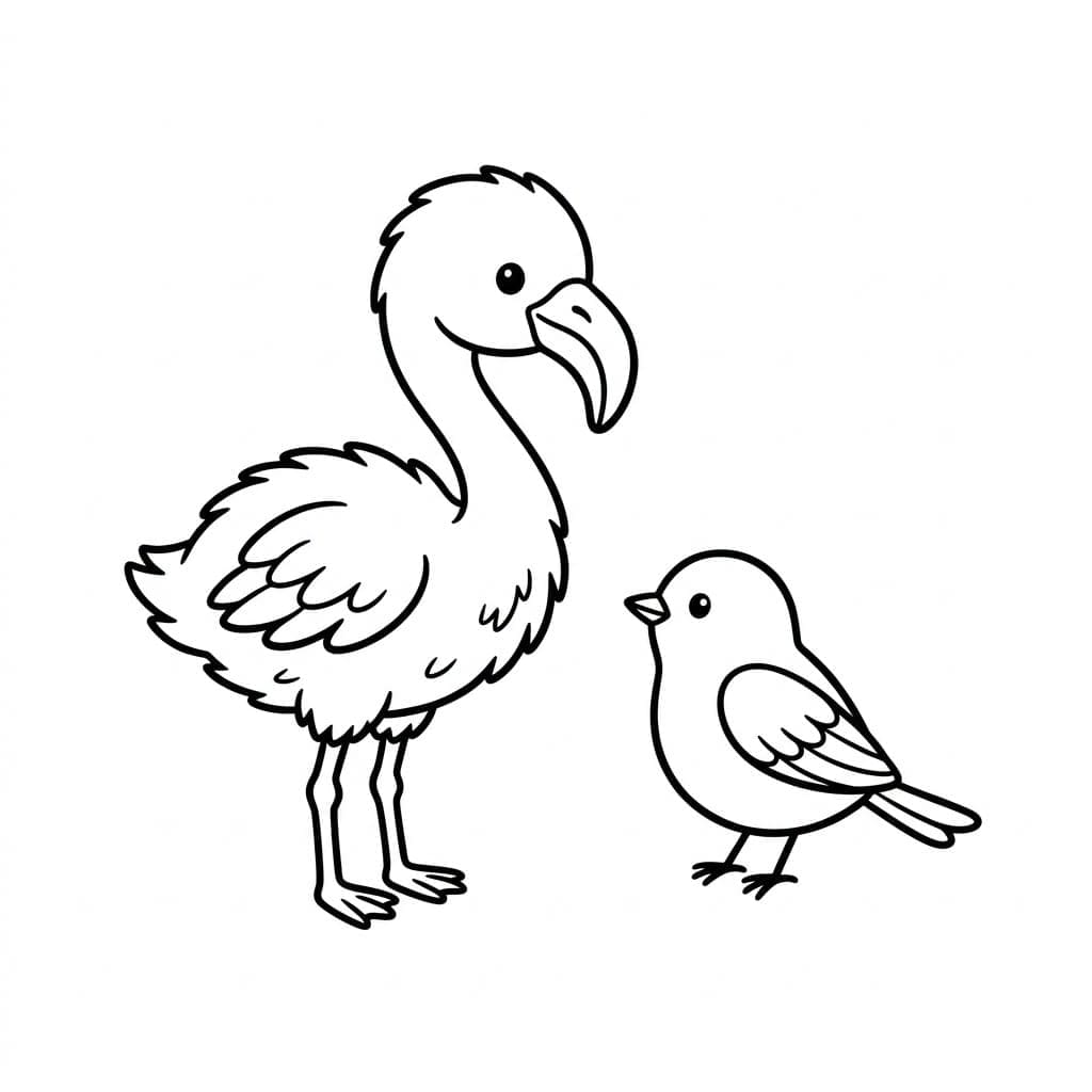 طائر الفلامنجو الصغير والطائر تلوين