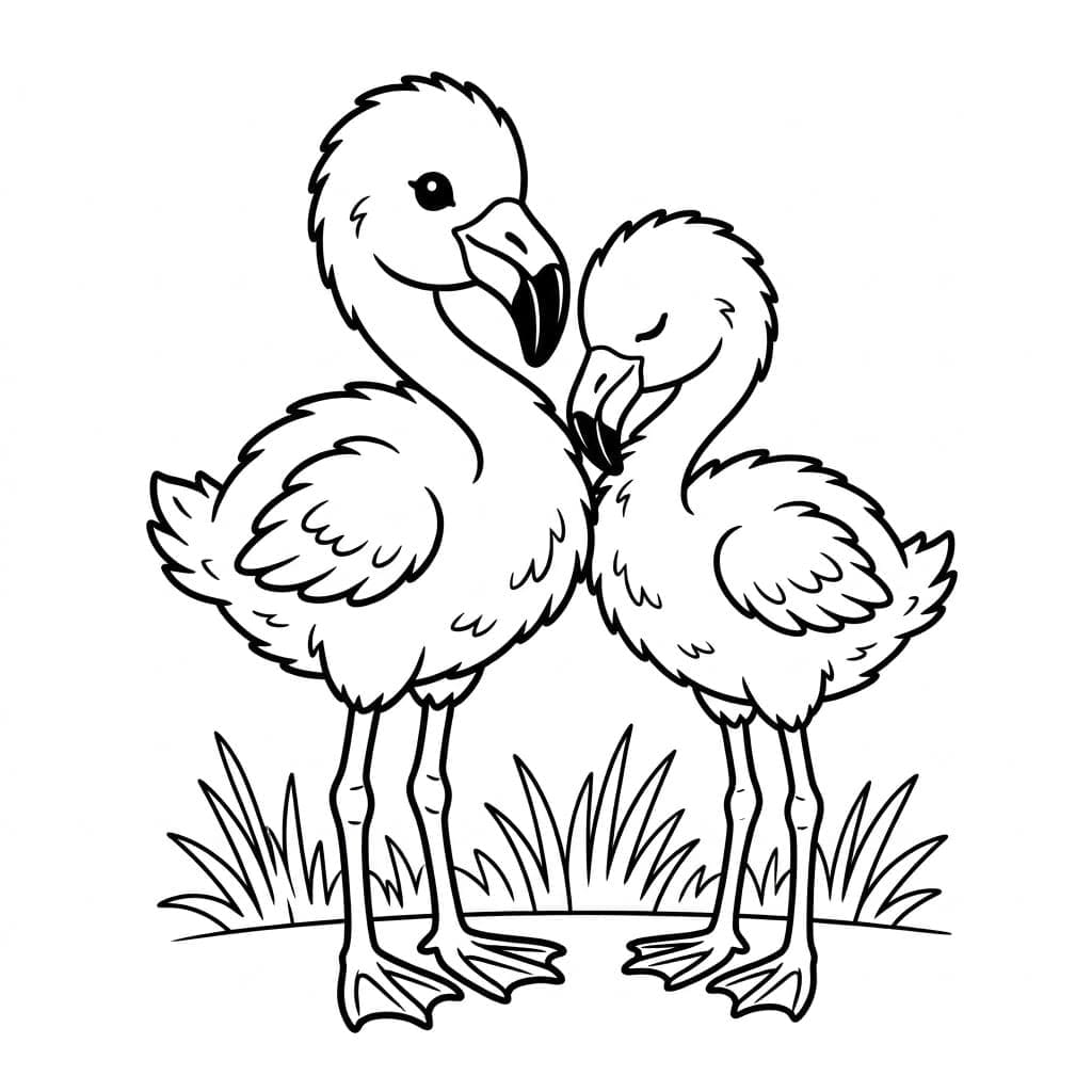 طائران صغيران من طيور الفلامنجو تلوين