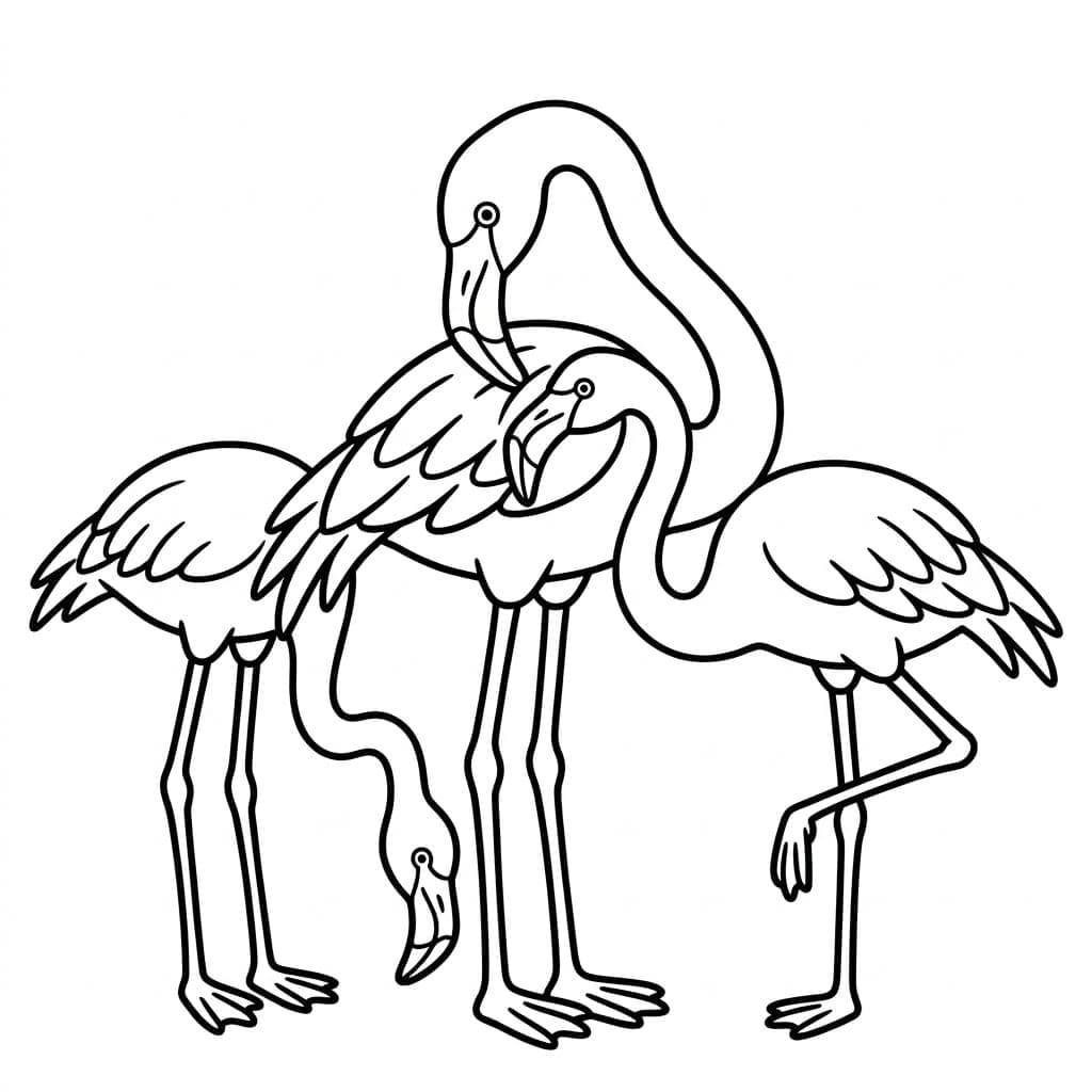 ثلاثة طيور فلامنجو معاً تلوين