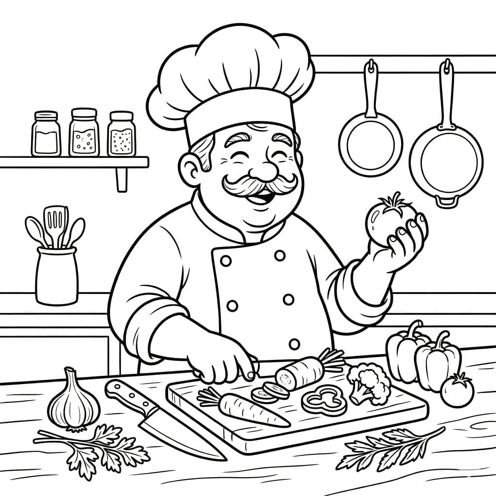 يقوم الطاهي بإعداد المكونات تلوين