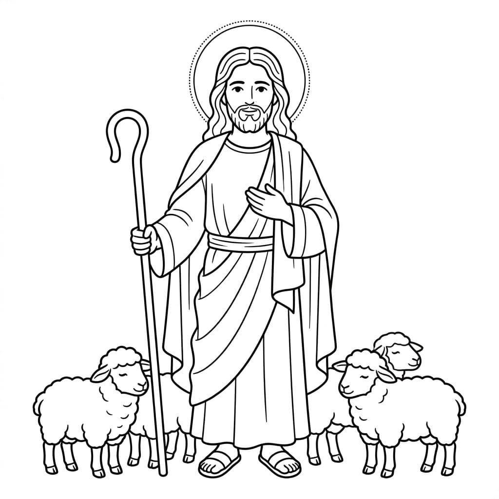 يسوع الراعي مع الخراف تلوين
