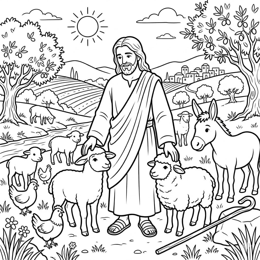 يسوع والقطيع تلوين