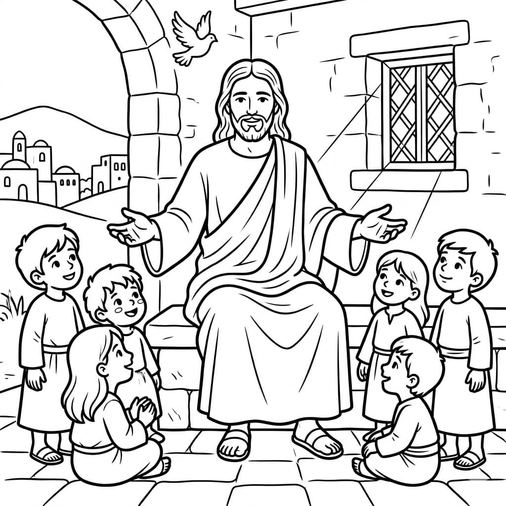 يسوع مع التلاميذ تلوين