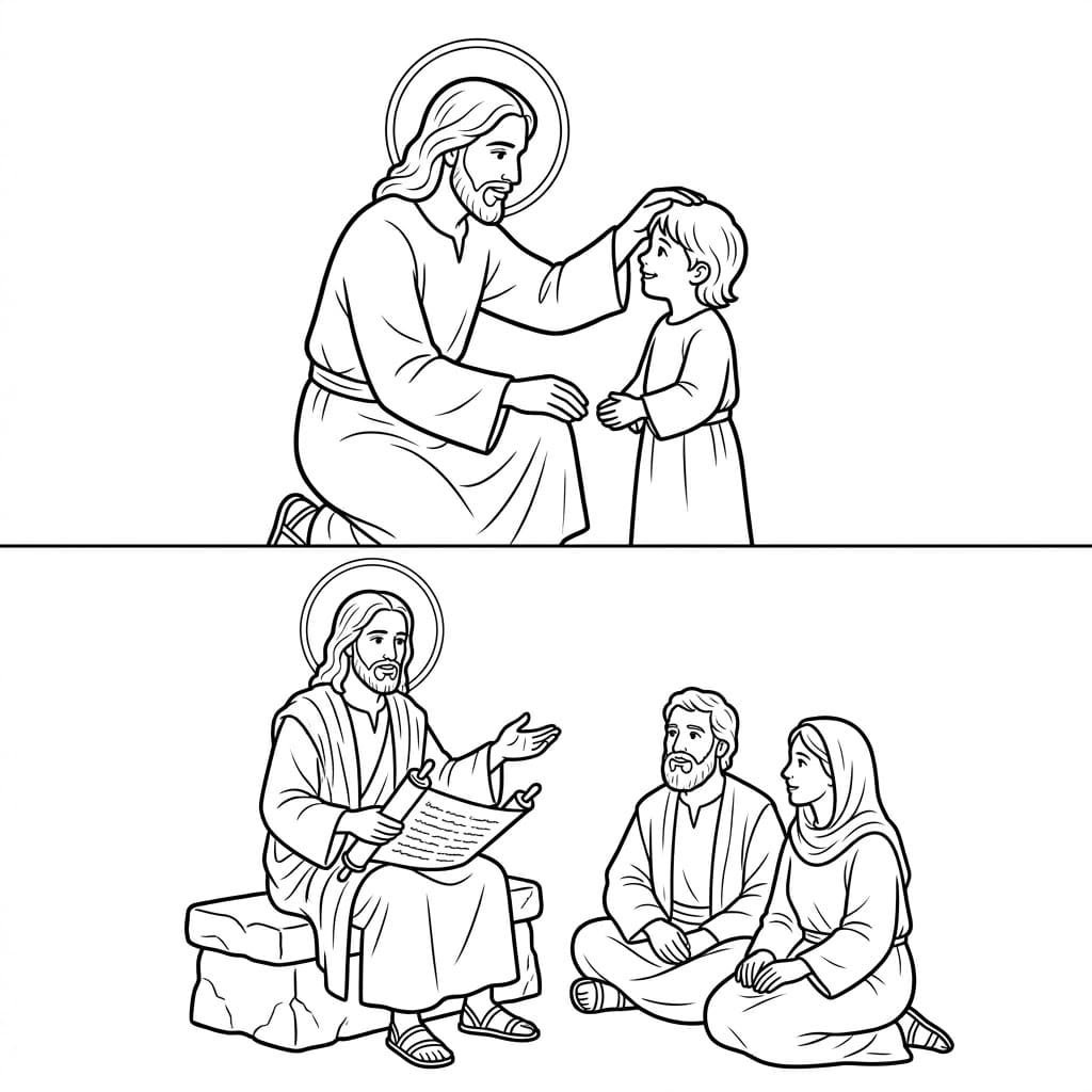 يسوع يعلّم الأطفال تلوين