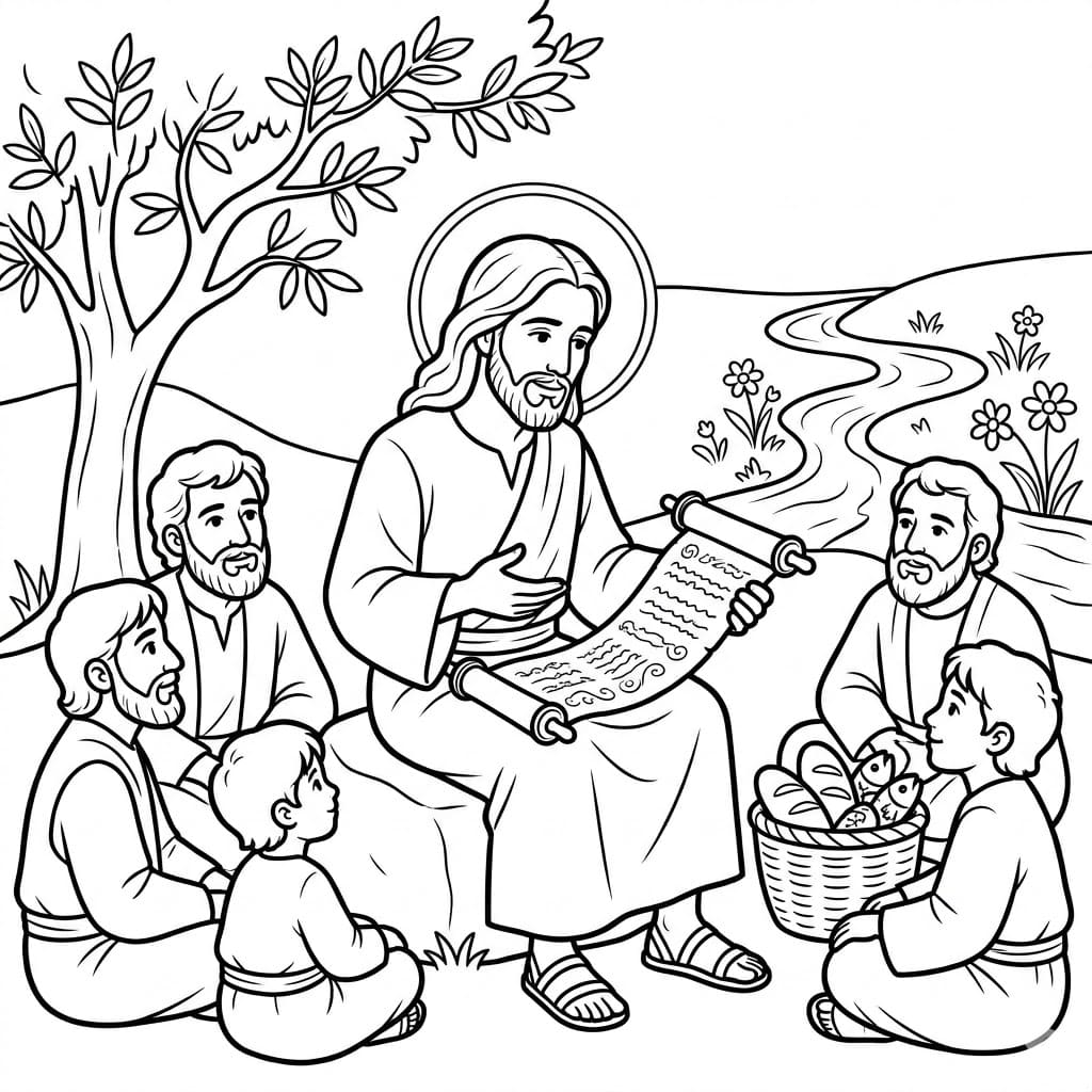 يسوع يعلّم الناس تلوين