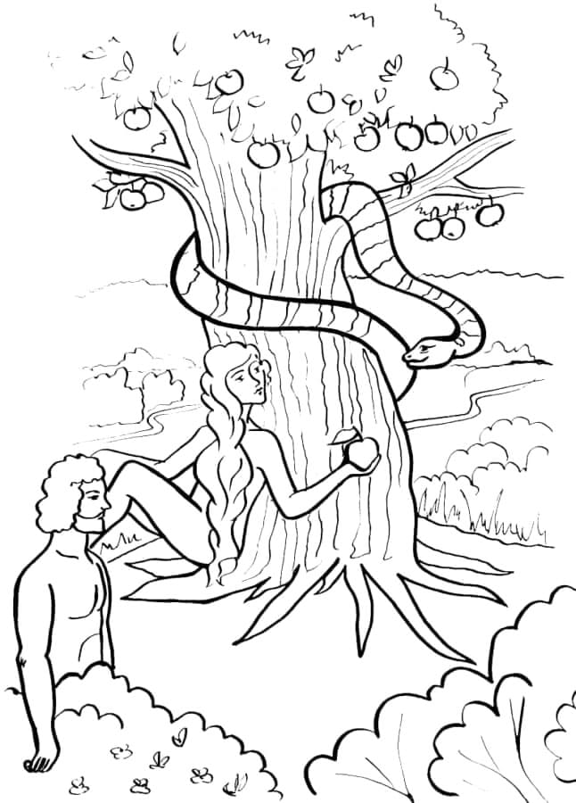 آدم وحواء حديقة مزدهرة تلوين