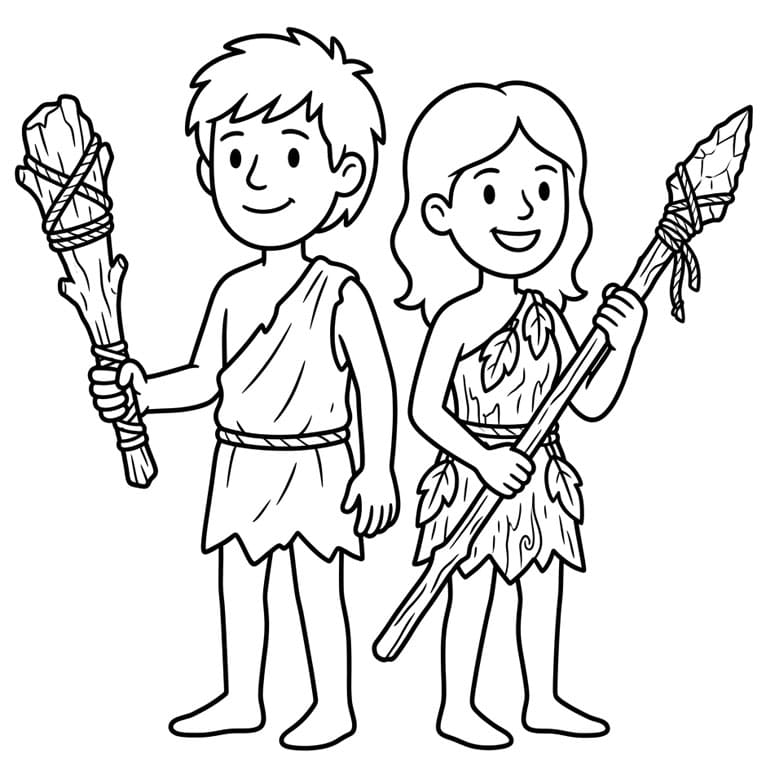 آدم وحواء مع السلاح تلوين