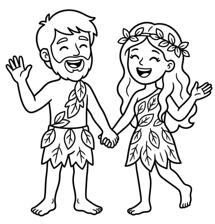 آدم وحواء سعيدان تلوين