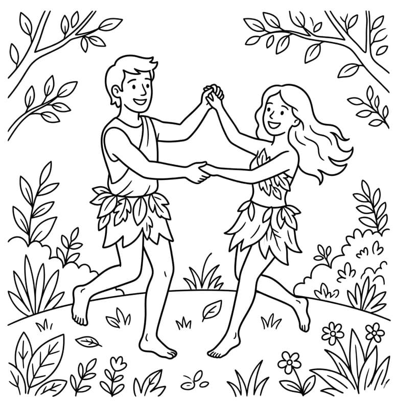 آدم وحواء سعيدان للغاية تلوين