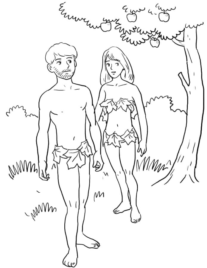 آدم وحواء في الجنة تلوين