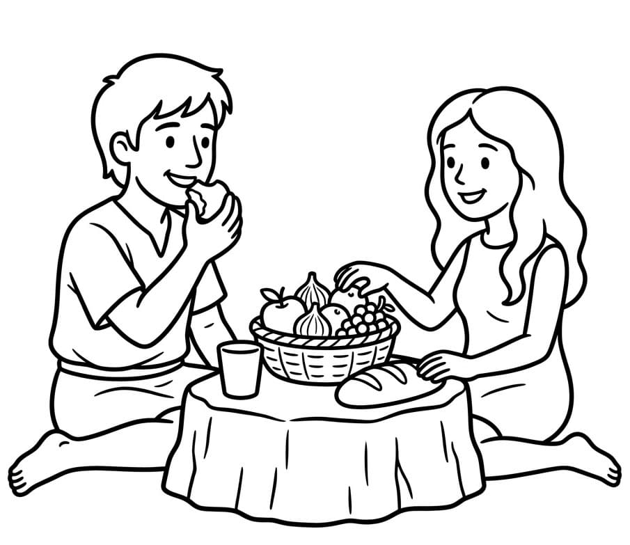 آدم وحواء يأكلان تلوين