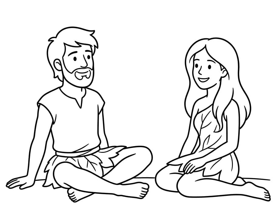 آدم وحواء يسترخيان تلوين