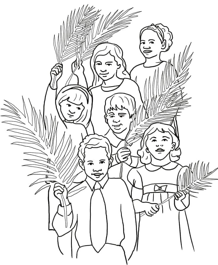 الأطفال في أحد الشعانين تلوين