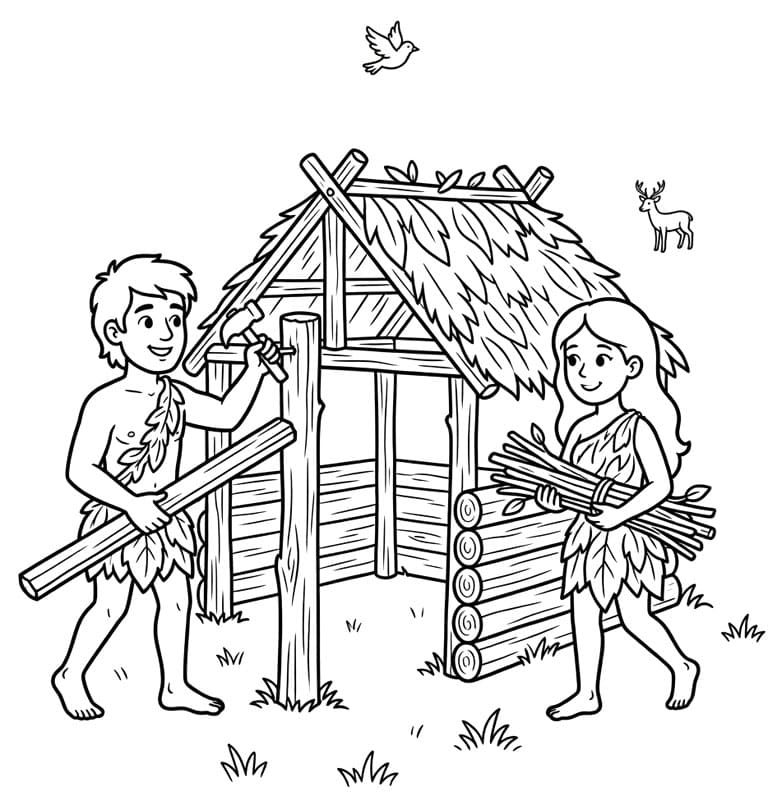 البيت الأول لآدم وحواء تلوين