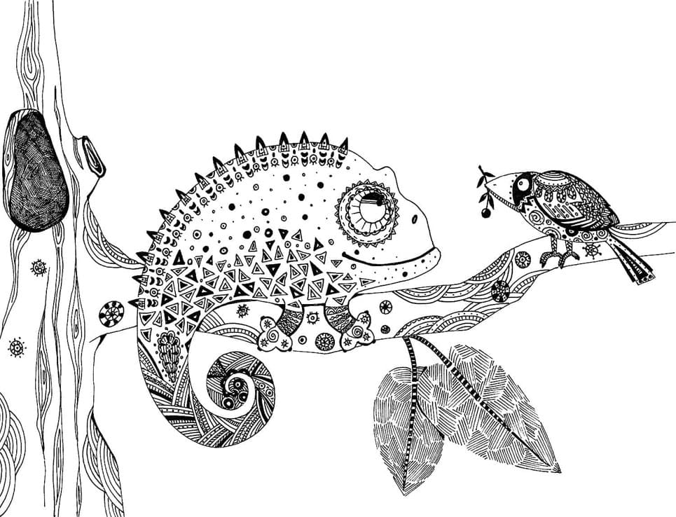 الحرباء والطائر تلوين