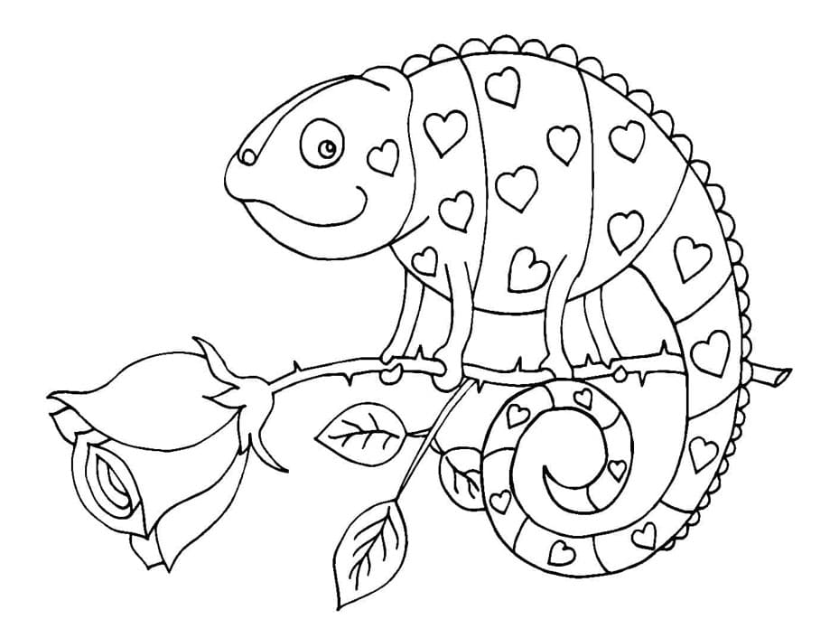 الحرباء والوردة تلوين