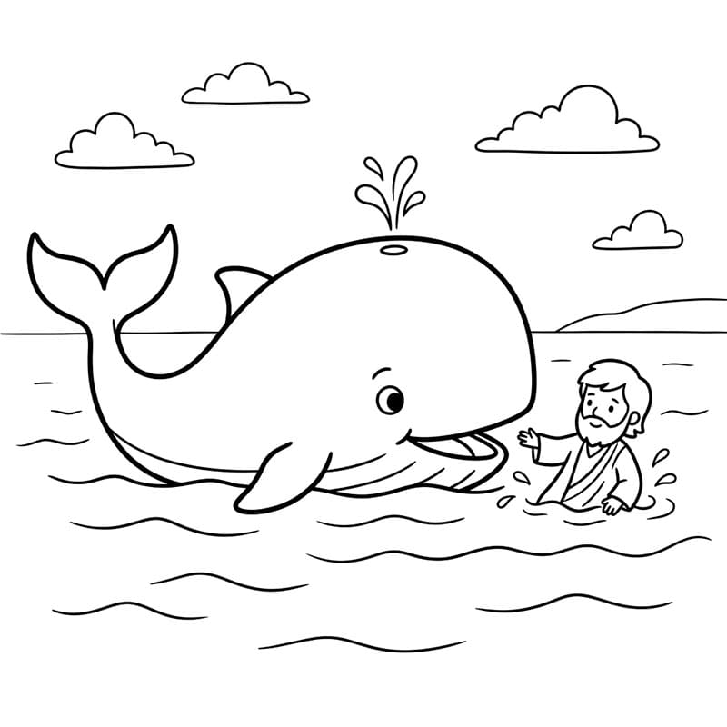 الحوت ويونان على شاطئ هادئ تلوين