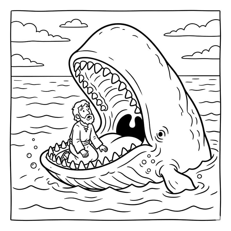 الخوف داخل فم الحوت العملاق تلوين