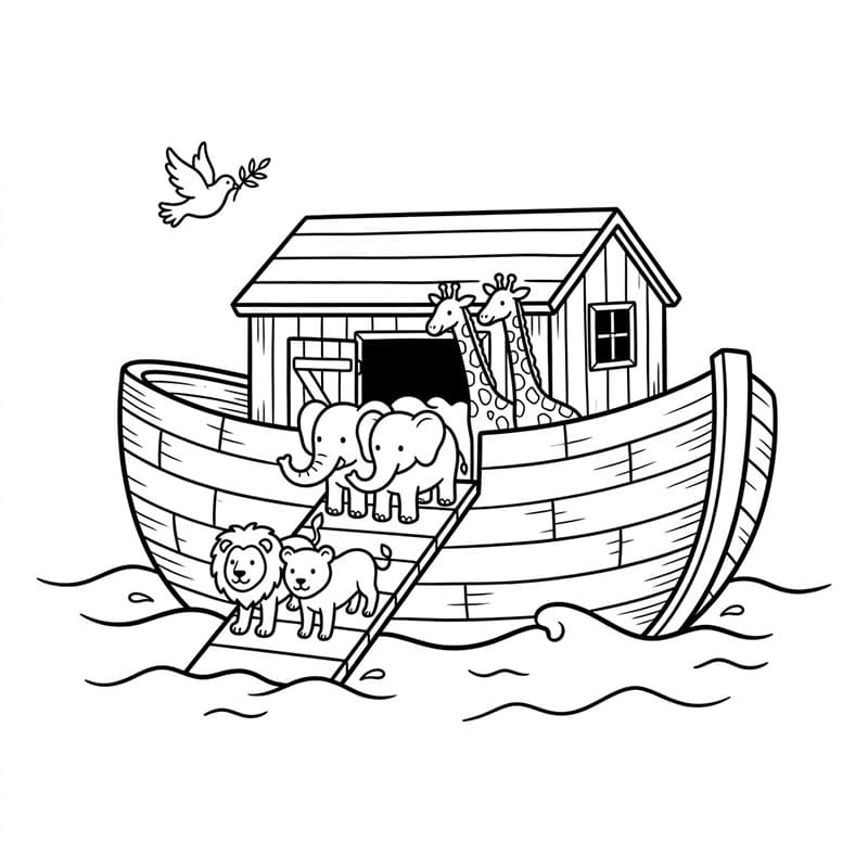 دخول الحيوانات إلى سفينة نوح تلوين