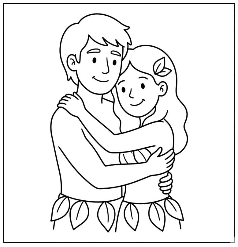 عناق حب بين آدم وحواء تلوين