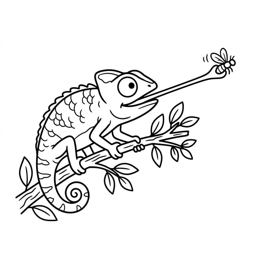 حرباء تمد لسانها تلوين