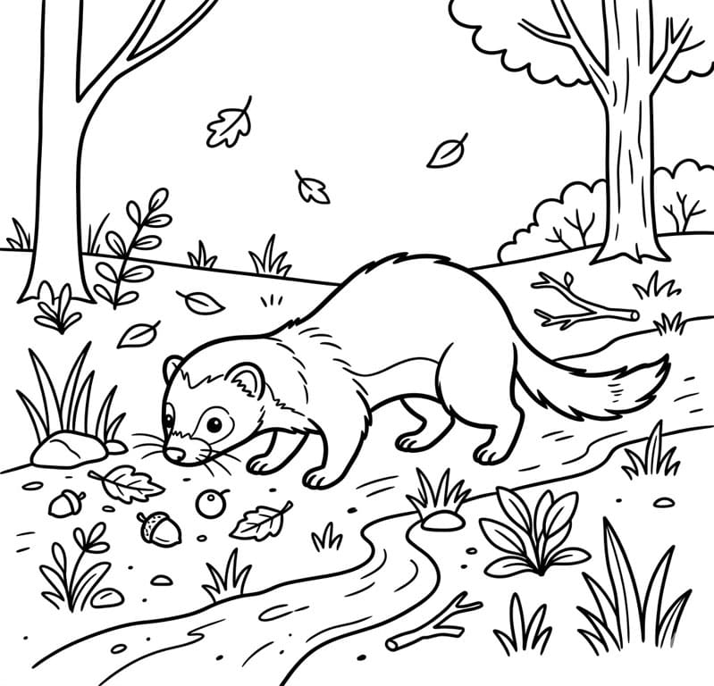 حيوان السمور في الغابة تلوين