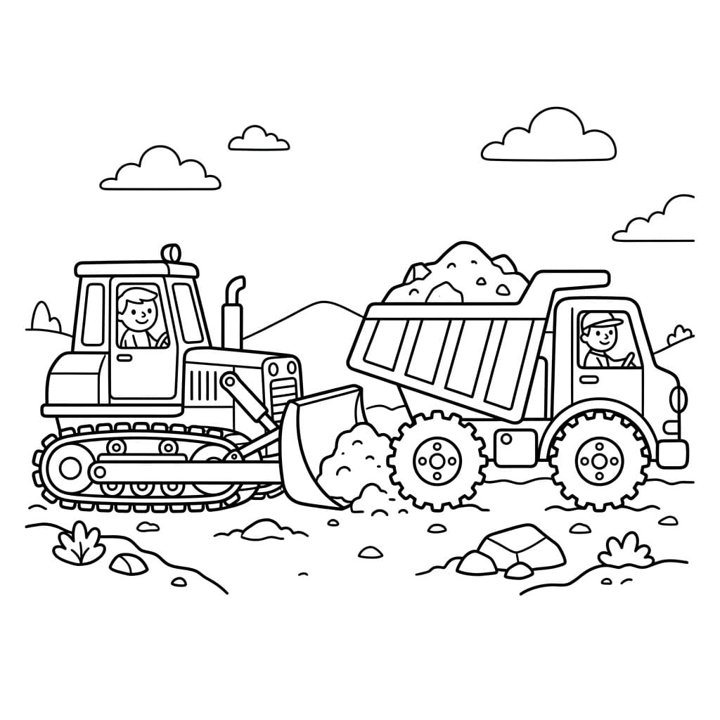 جرافة تعمل مع شاحنة تلوين