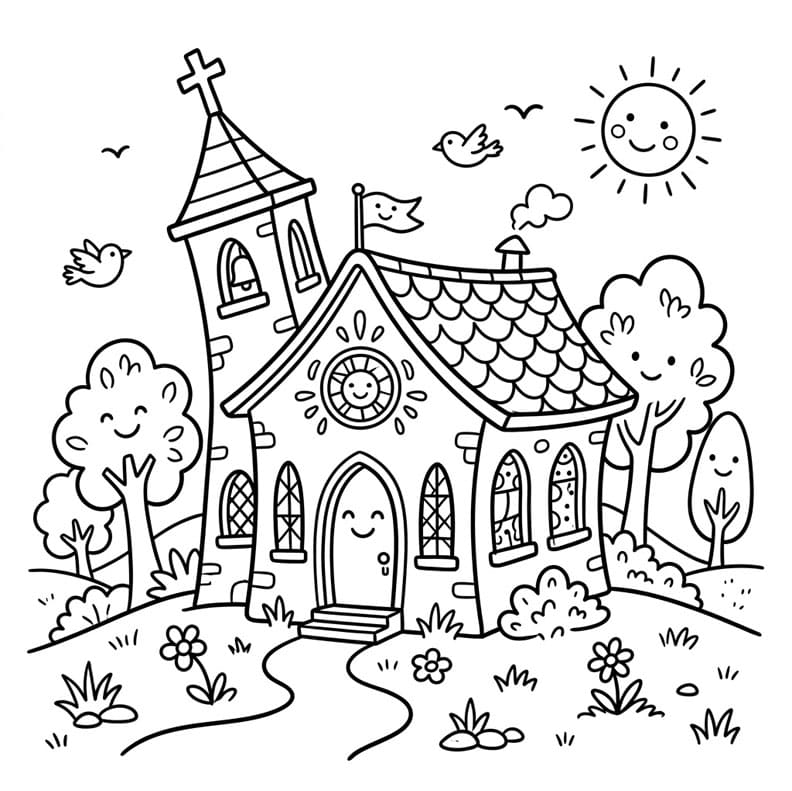 كنيسة الرسوم المتحركة اللطيفة تلوين