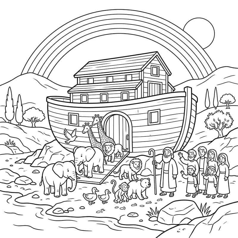 خروج الحيوانات من سفينة نوح تلوين