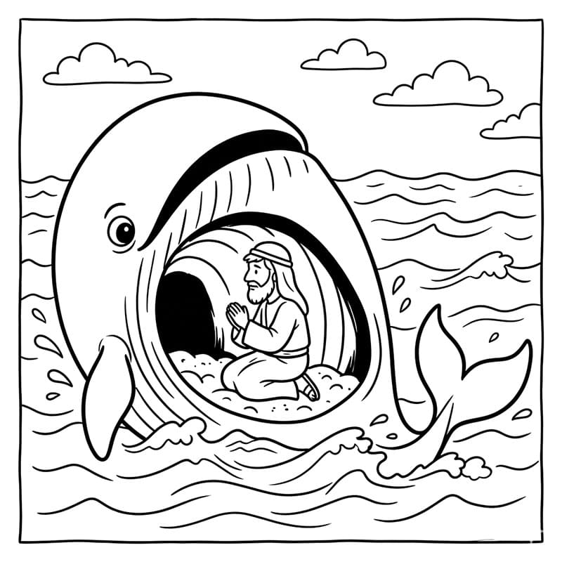 لحظة ابتلاع يونان من قبل الحوت تلوين