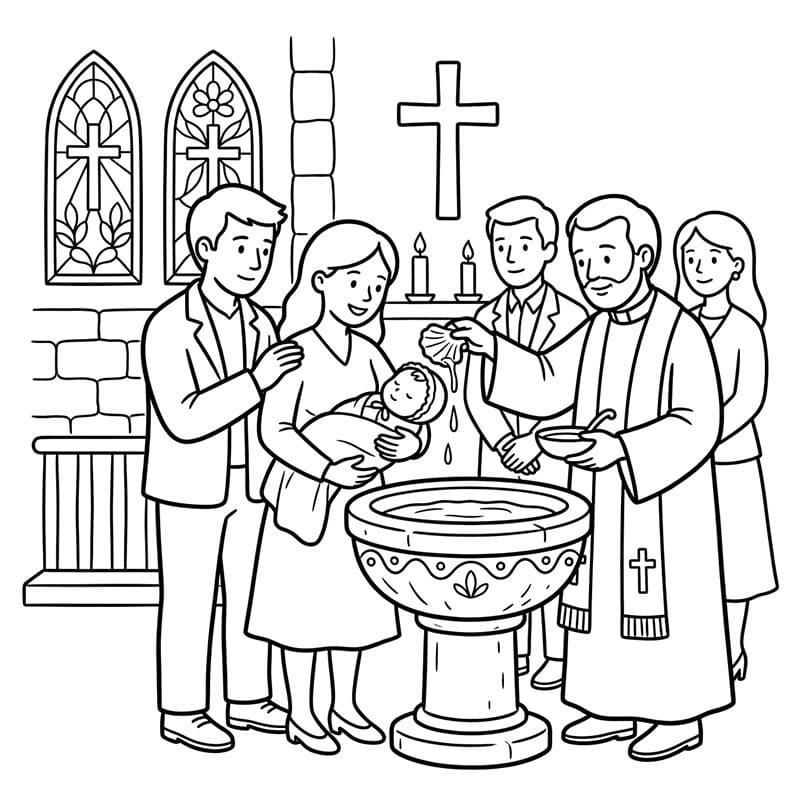 معمودية جماعية في الكنيسة تلوين