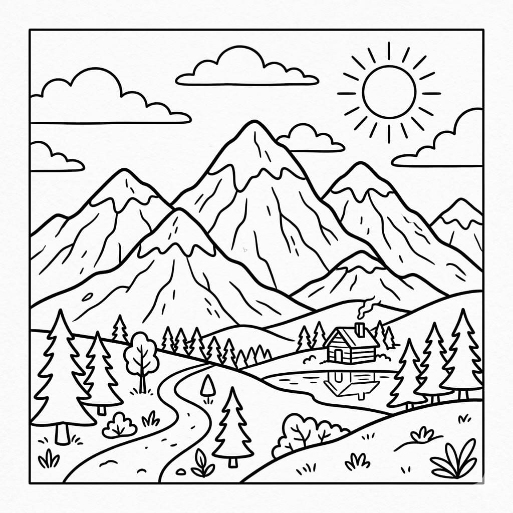 ملف قابل للطباعة على شكل جبل للأطفال تلوين